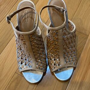 Coach 4” Spike Heel beige and Silver Woven